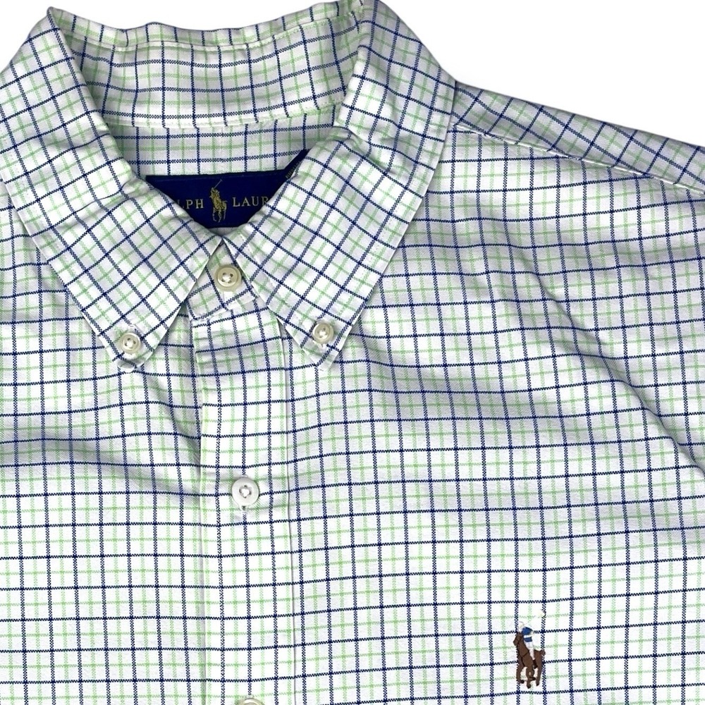Ralph‎ Lauren Oxford Shirt Mens XL Green Plaid Long Sleeve Button Flesh Pony